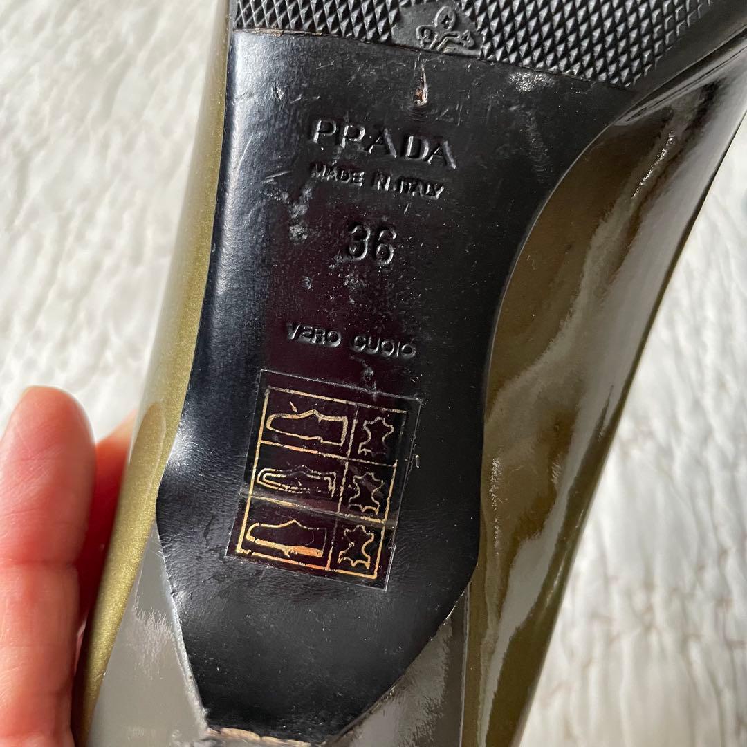 PRADAプラダグラデーションローヒール　パンプス黒/ゴールド36