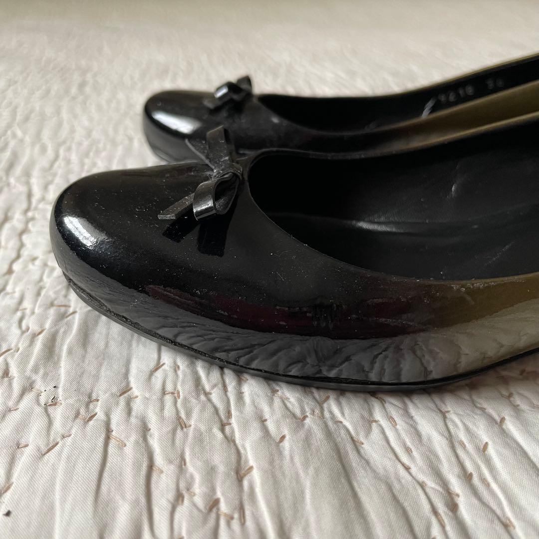 PRADAプラダグラデーションローヒール　パンプス黒/ゴールド36