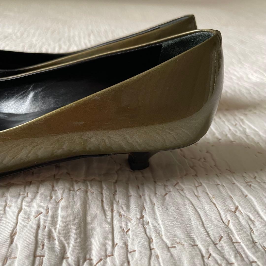 PRADAプラダグラデーションローヒール　パンプス黒/ゴールド36