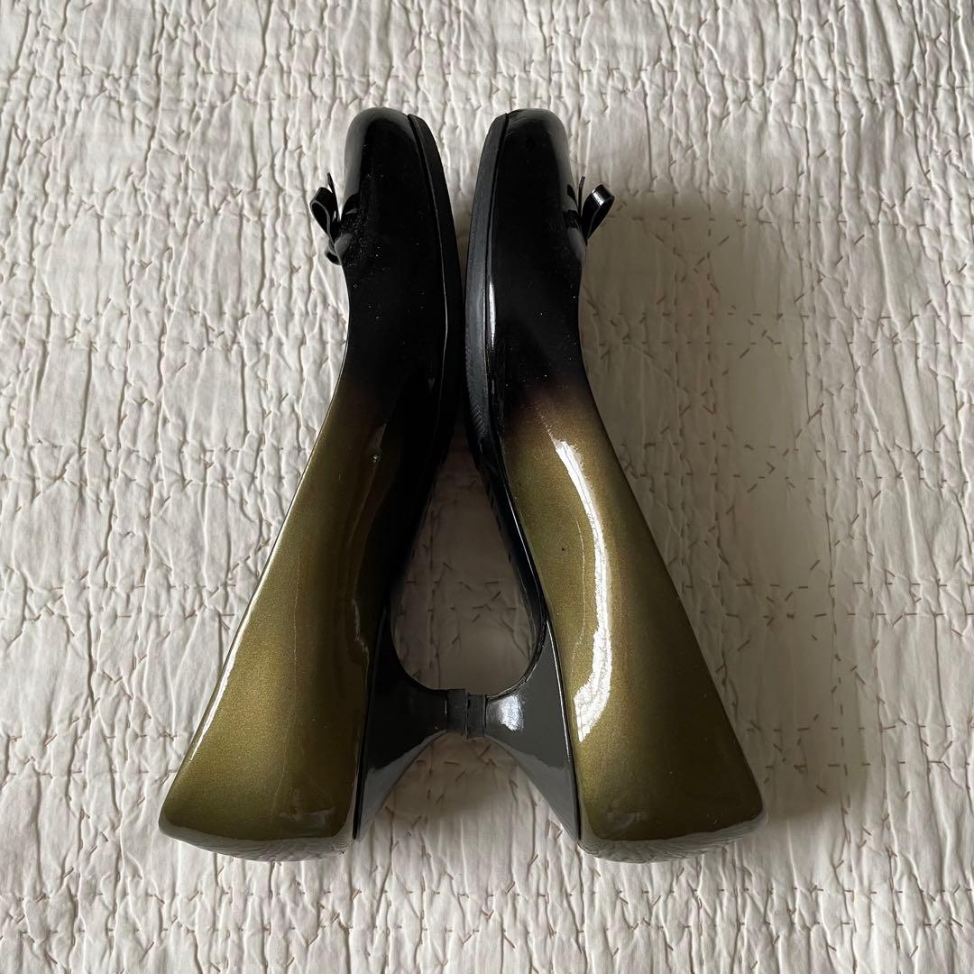 PRADAプラダグラデーションローヒール　パンプス黒/ゴールド36