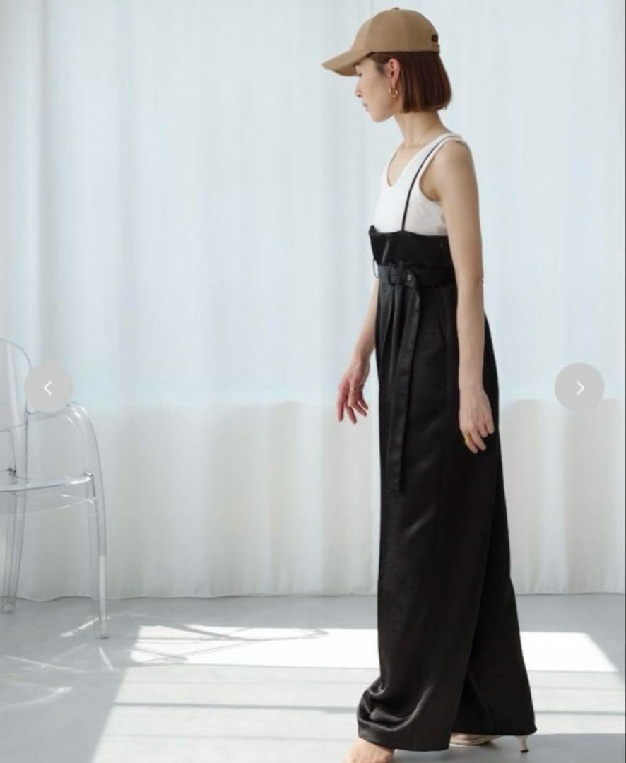 roughlow otona satin wide salopette ブラック