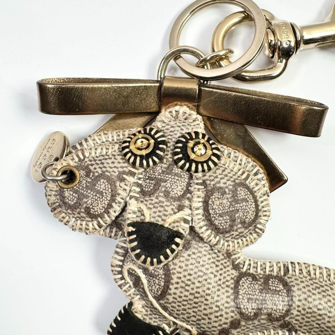 美品 グッチ GUCCI キーリング チャーム グッチョリ ドッグ 犬 GG柄