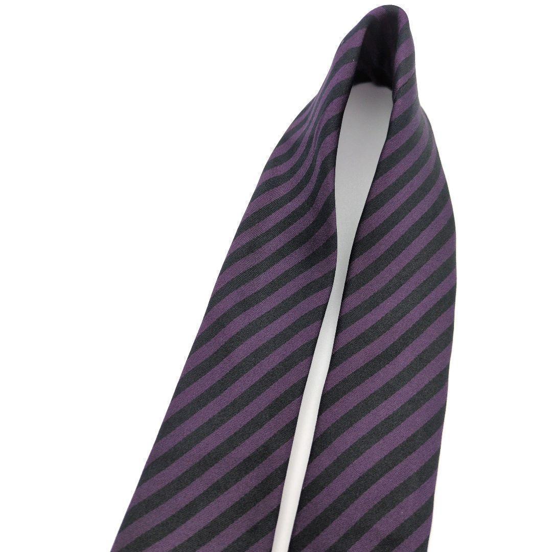【イタリア製】ルイヴィトン ネクタイ パープル ブラック ストライプ LVロゴ