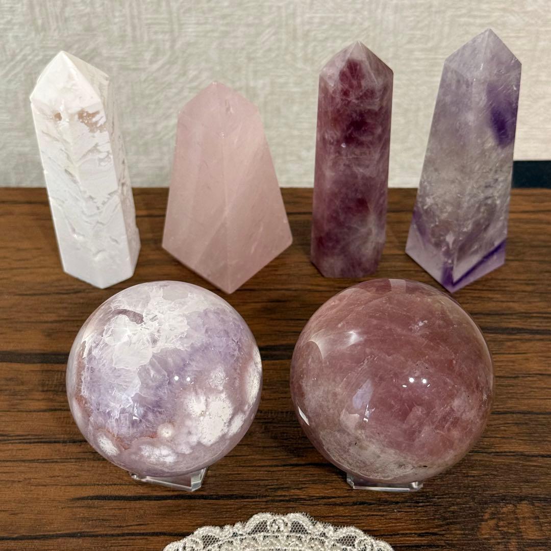 ピンクアメジストフラワーアゲート　淡ピンクパープル　スフィア　59mmブラジル産
