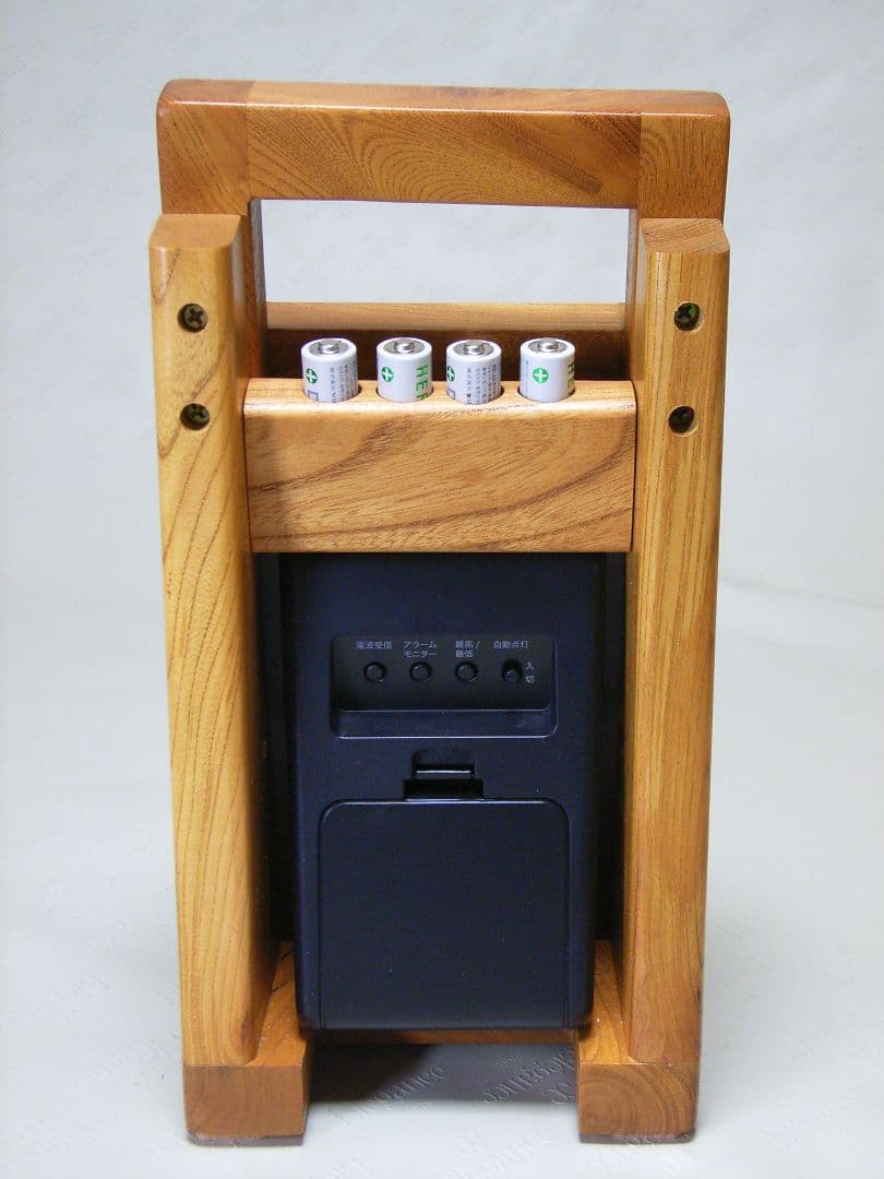 S009総欅板材ハンドル付き斜め型電波目覚まし時計（カシオTQT−351NJ使用