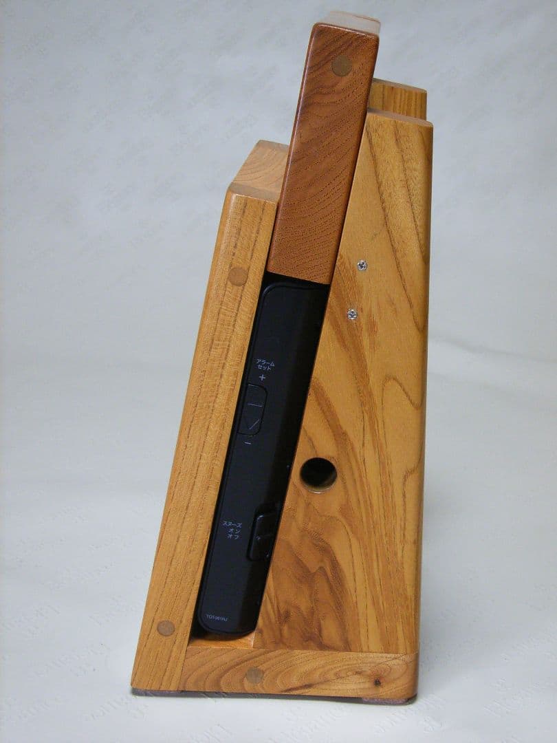 S009総欅板材ハンドル付き斜め型電波目覚まし時計（カシオTQT−351NJ使用