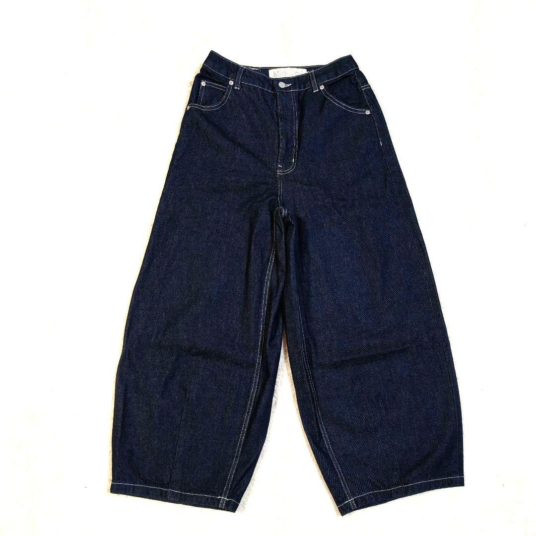濃紺 極美品 ミディウミ ハイウエスト カーブデニム ワイドデニム M
