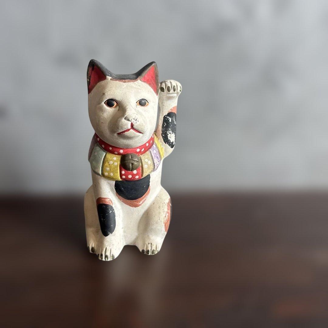 瀬戸焼　土人形　多色 招き猫 置物縁起物　猫　まねきねこ