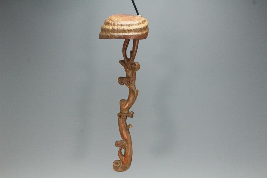 古竹 刻 霊芝 如意 柱掛 飾り(K-A912)