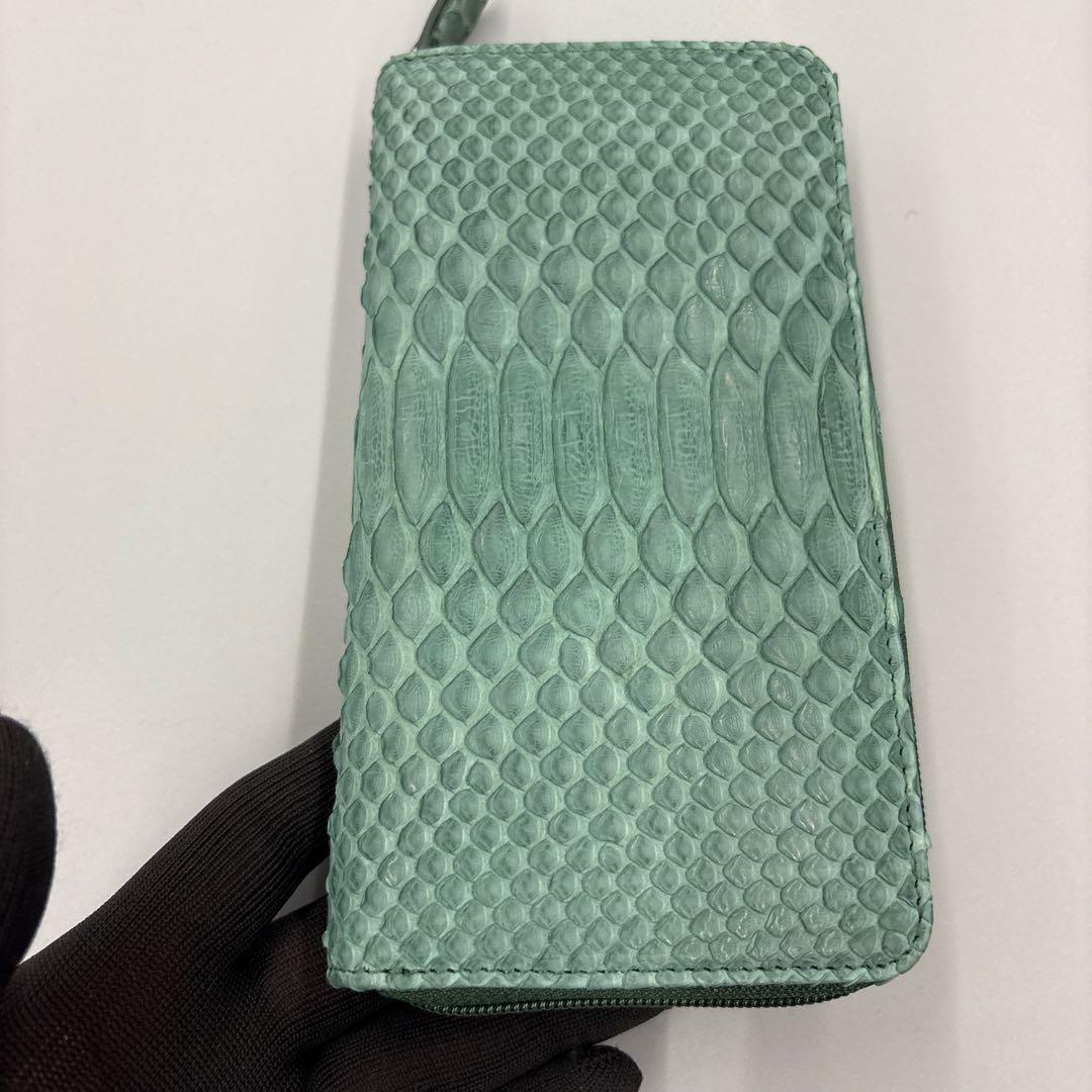 人気　緑　パイソン財布　長財布　パイソン　財布　本革　蛇革　風水　グリーン