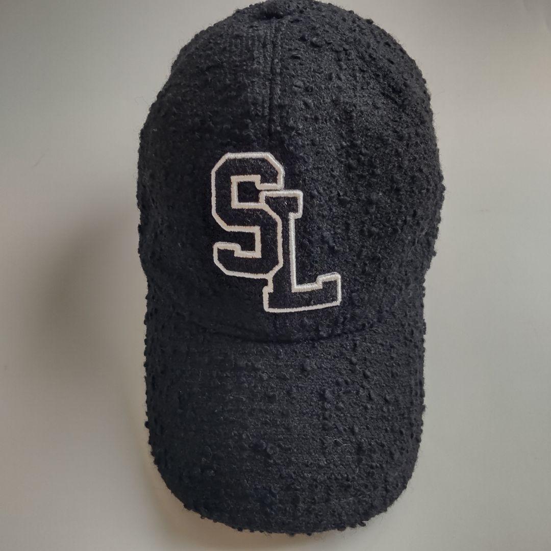 美品 サンローランパリ ツイード SL ロゴ キャップ ブラック ユニセックス