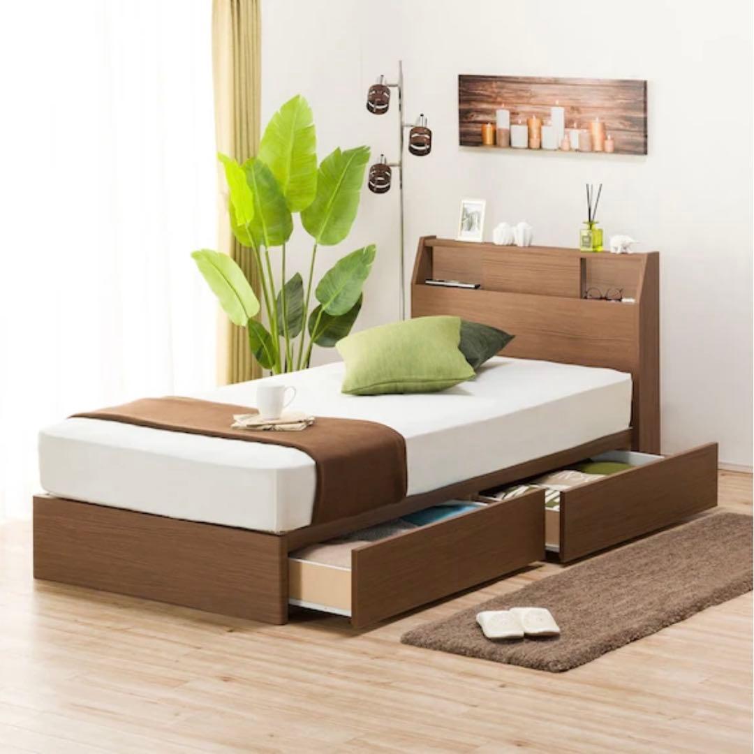 シングルベッドフレーム深型引き出し収納付き
