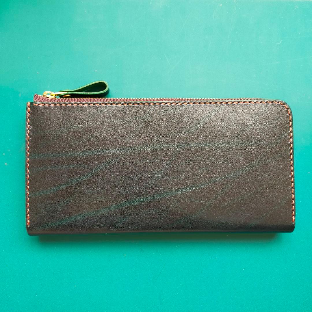 【かむ】ルガトショルダーグリーン　L字ファスナー長財布