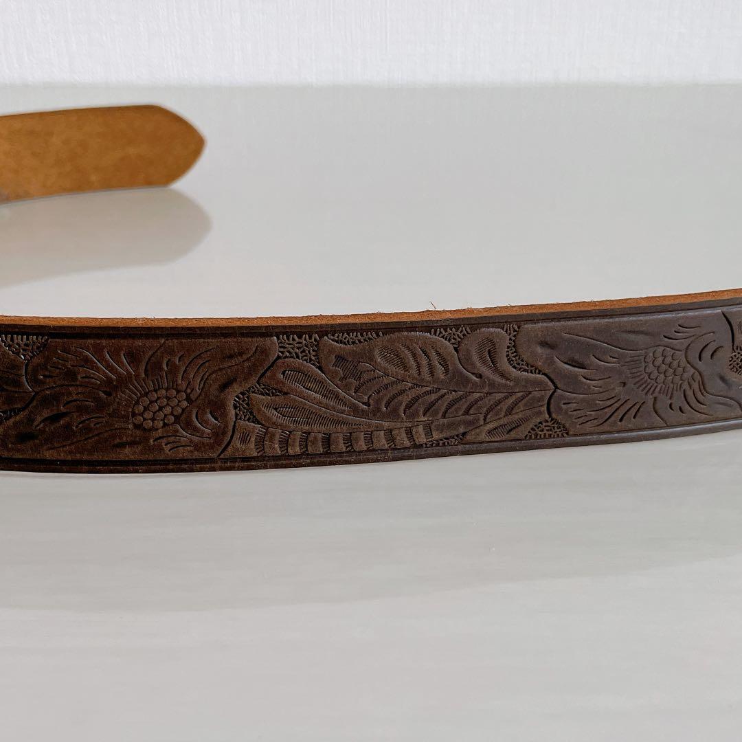 RRLカービングベルト 金属バックル 30インチ レザー ブラウン イタリア製