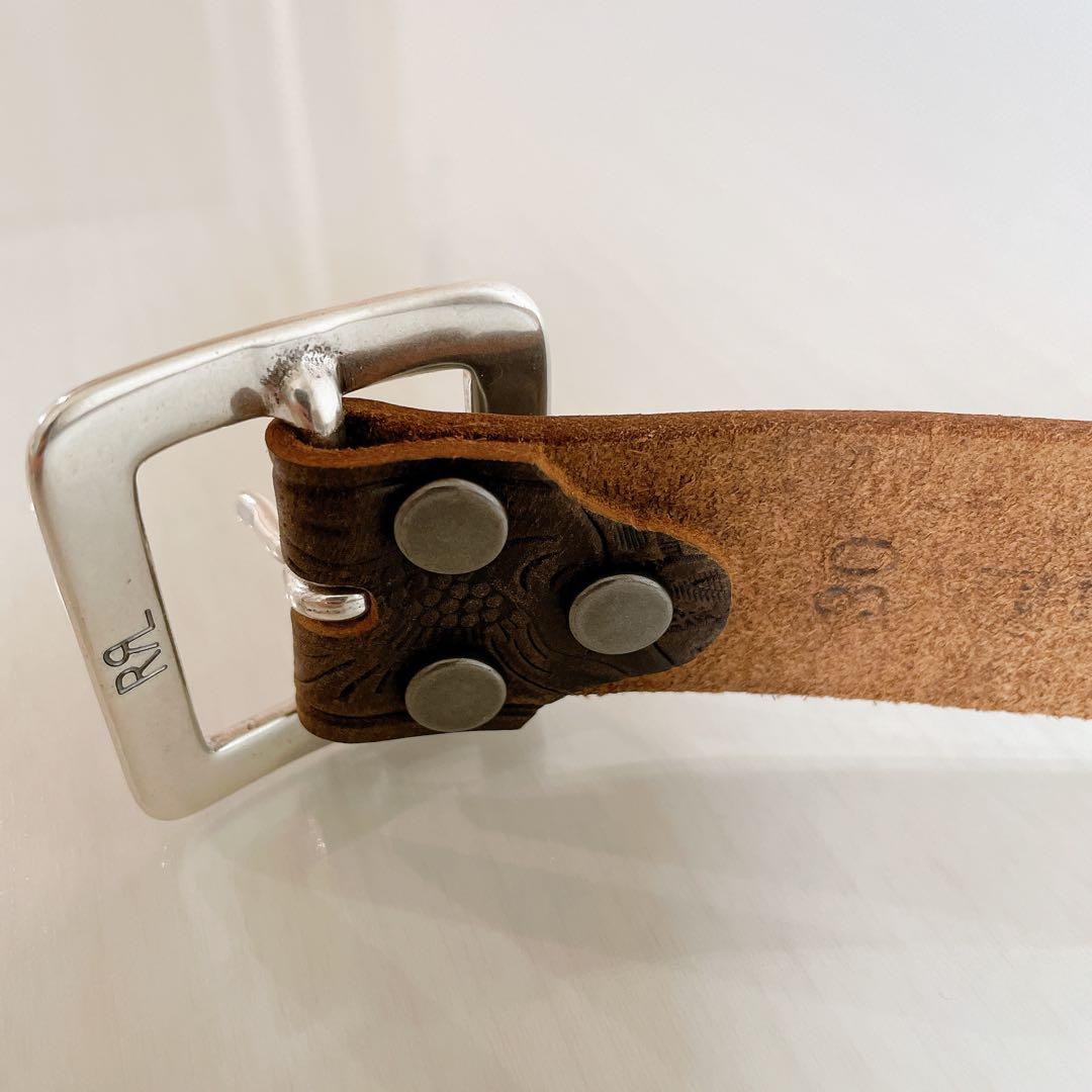 RRLカービングベルト 金属バックル 30インチ レザー ブラウン イタリア製