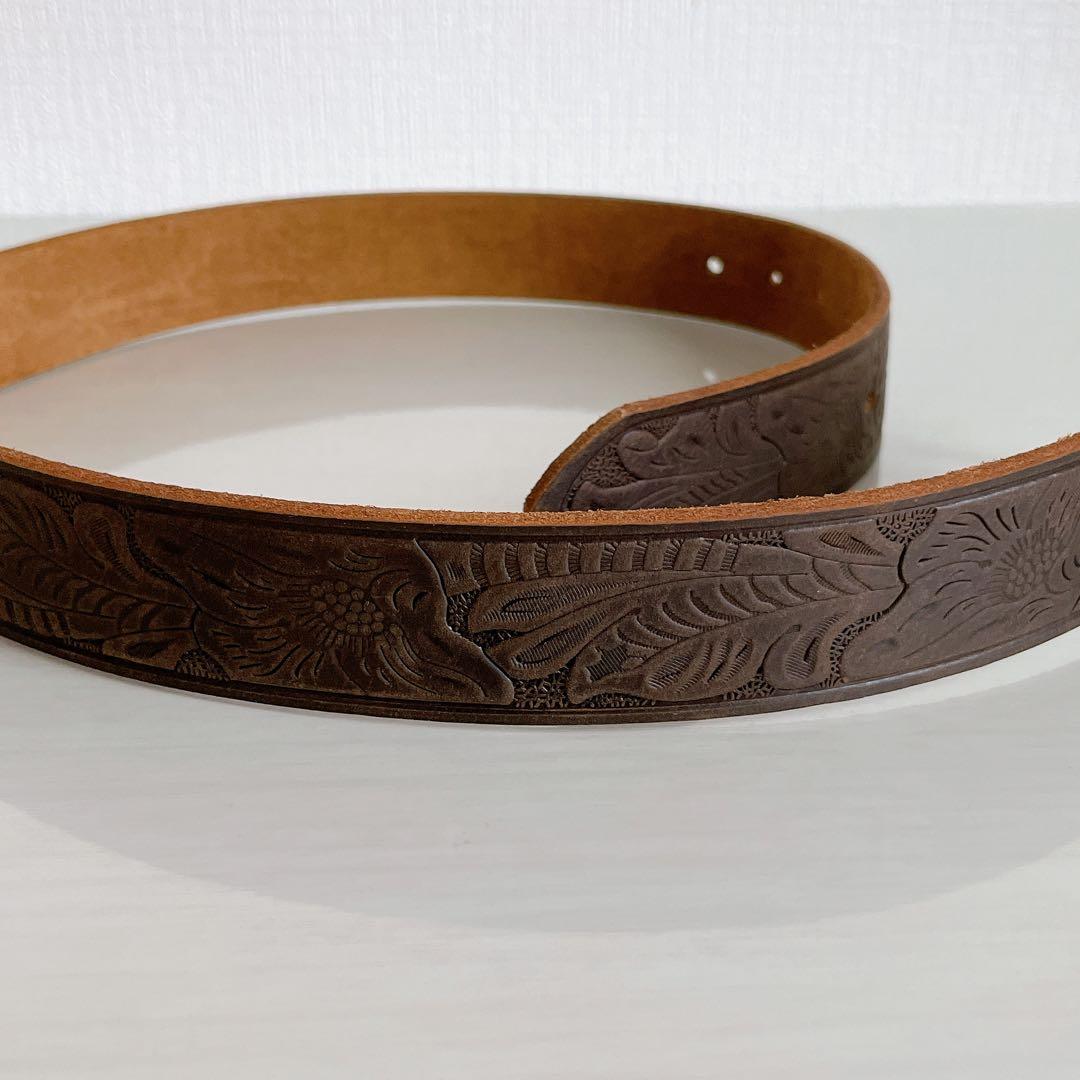 RRLカービングベルト 金属バックル 30インチ レザー ブラウン イタリア製