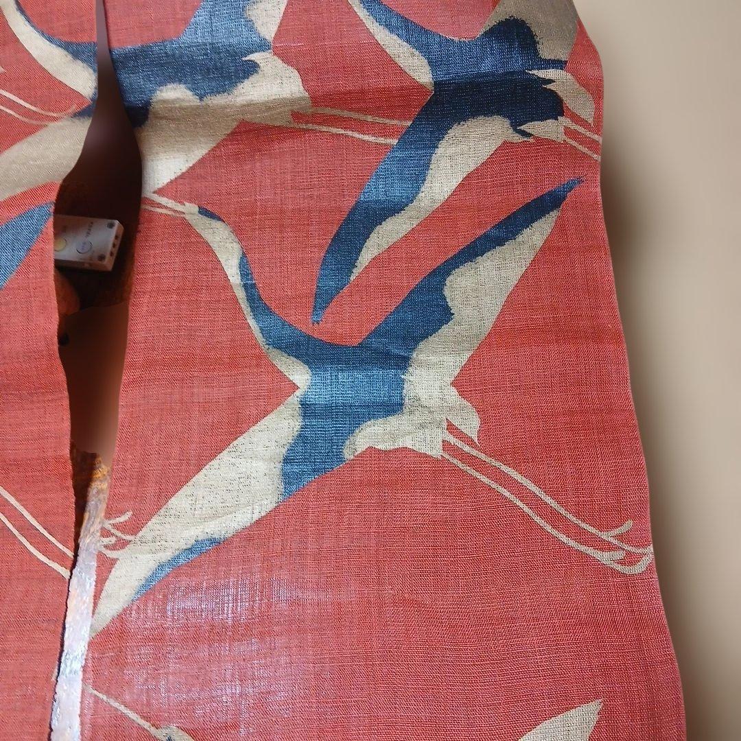 プロフ必読　万葉舎麻のれん 漆染めのれん 鶴 朱赤 サイズ:88×150cm