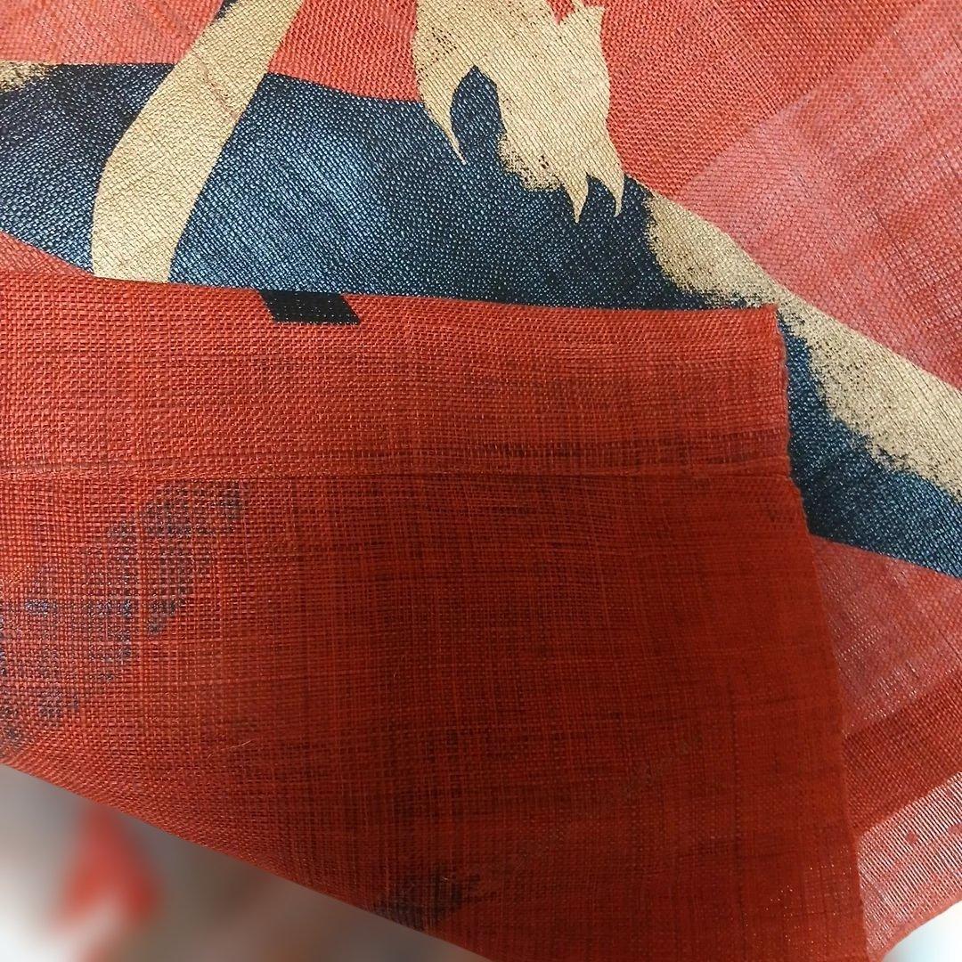 プロフ必読　万葉舎麻のれん 漆染めのれん 鶴 朱赤 サイズ:88×150cm