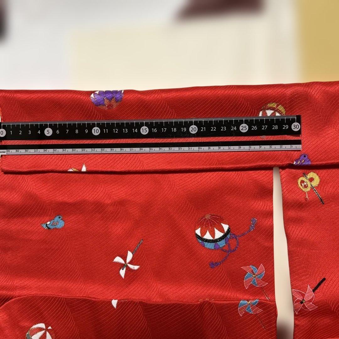 七五三用 三歳用　赤い？朱色の着物と黄色被布襦袢付　百貨店誂