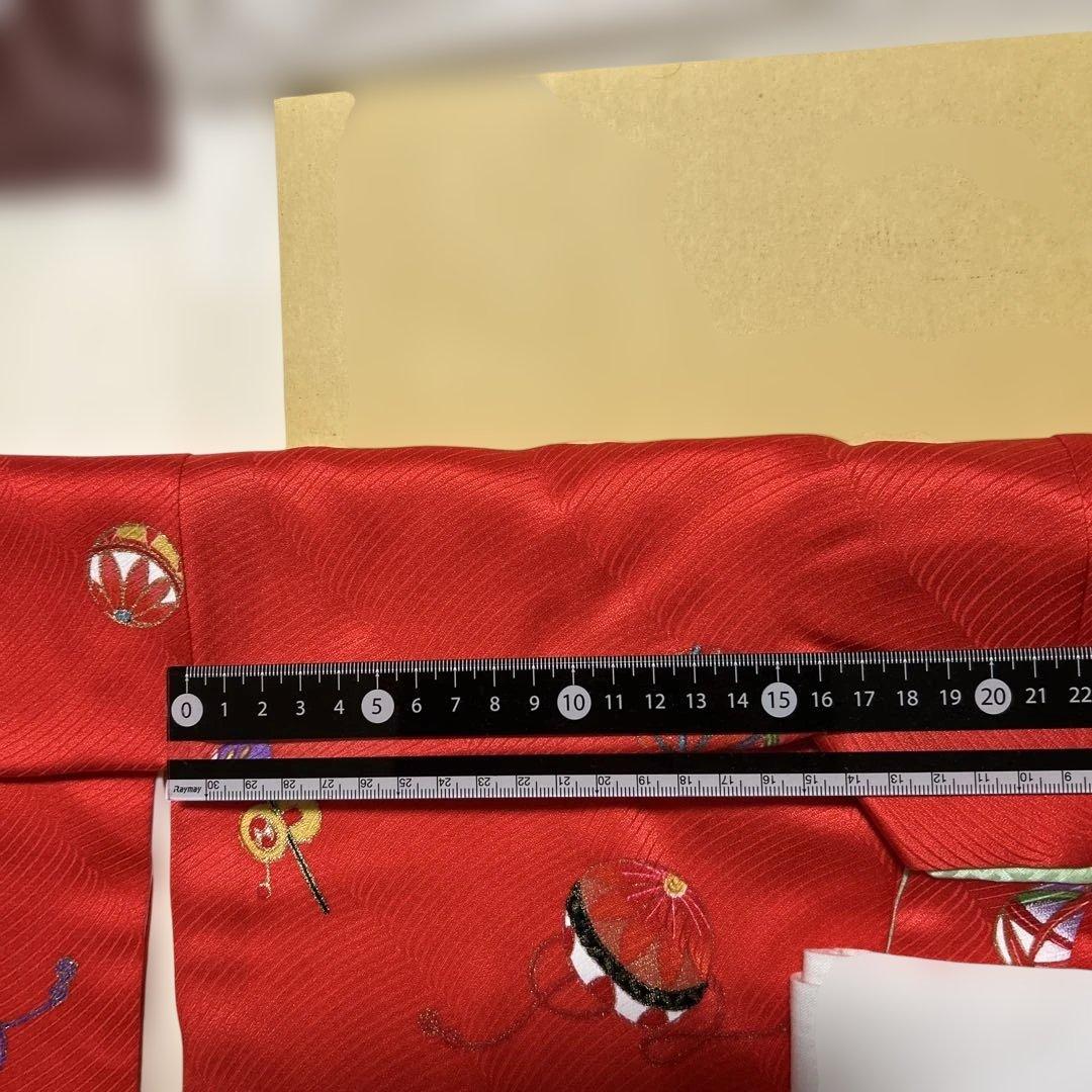 七五三用 三歳用　赤い？朱色の着物と黄色被布襦袢付　百貨店誂