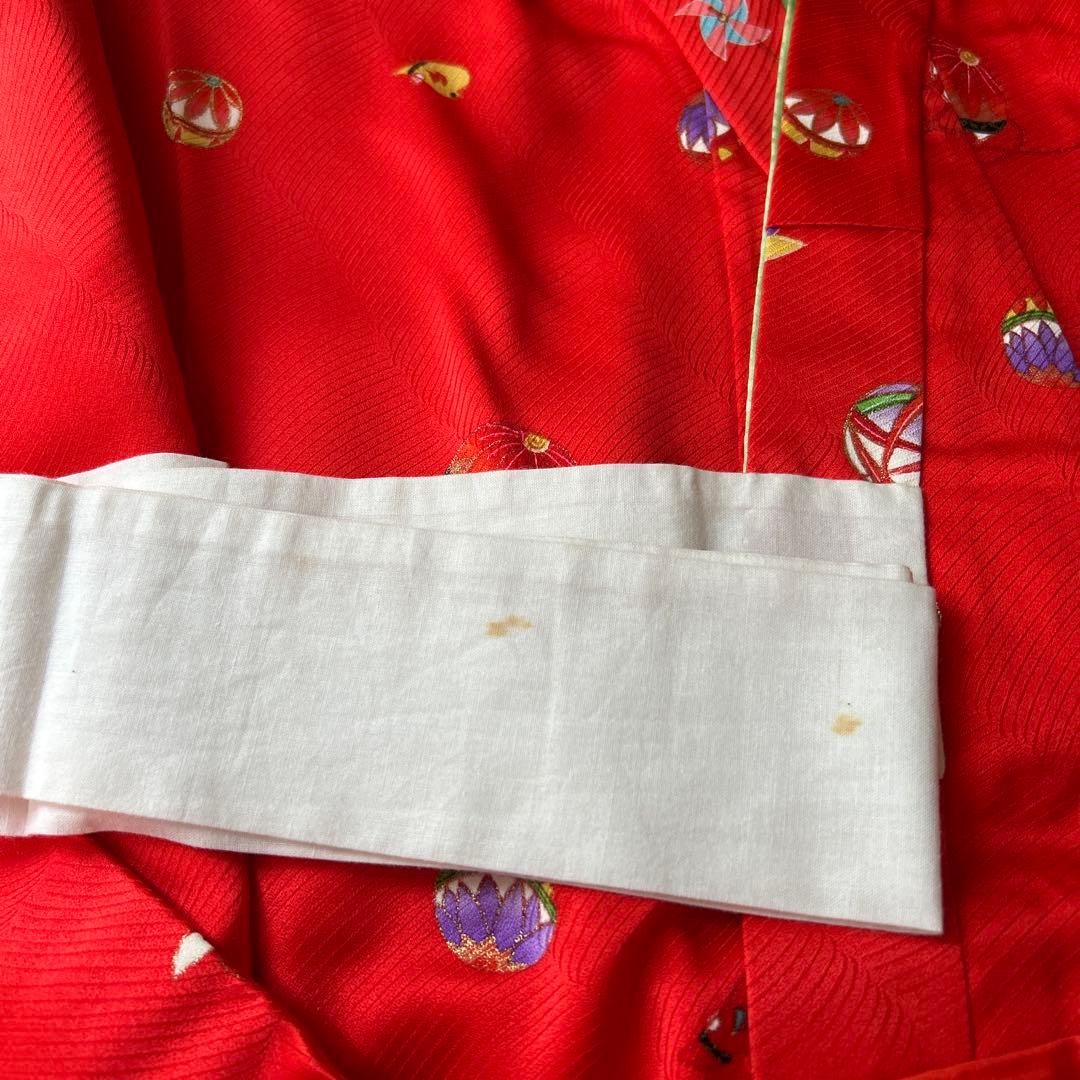 七五三用 三歳用　赤い？朱色の着物と黄色被布襦袢付　百貨店誂