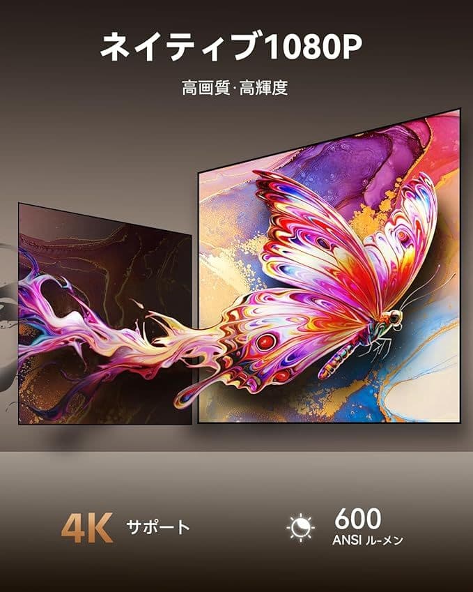 プロジェクター 家庭用 600ANSI 4K対応 フル 天井投影プロジェクター