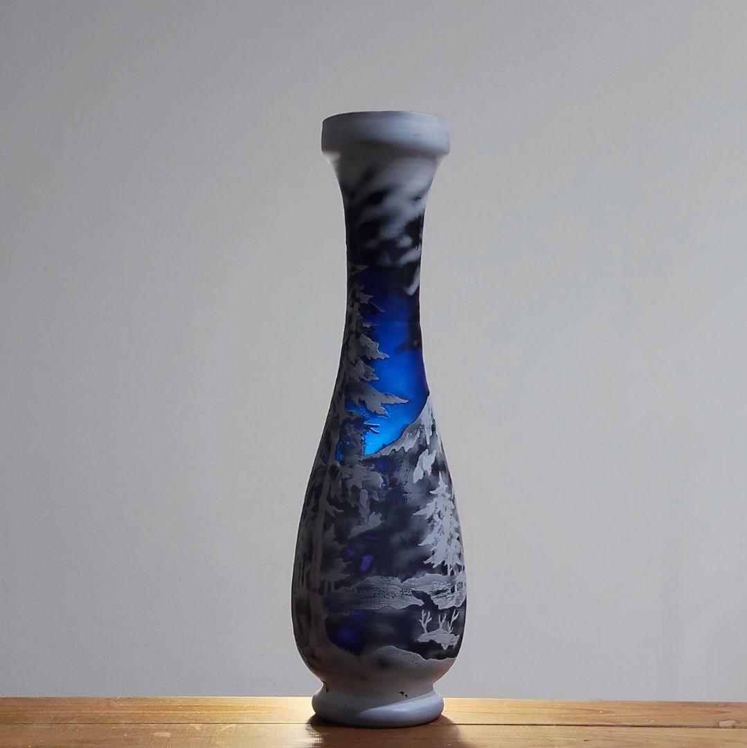 エミール・ガレ風 冬景色 アール・ヌーヴォー調 花瓶 フラワーベース 約50cm