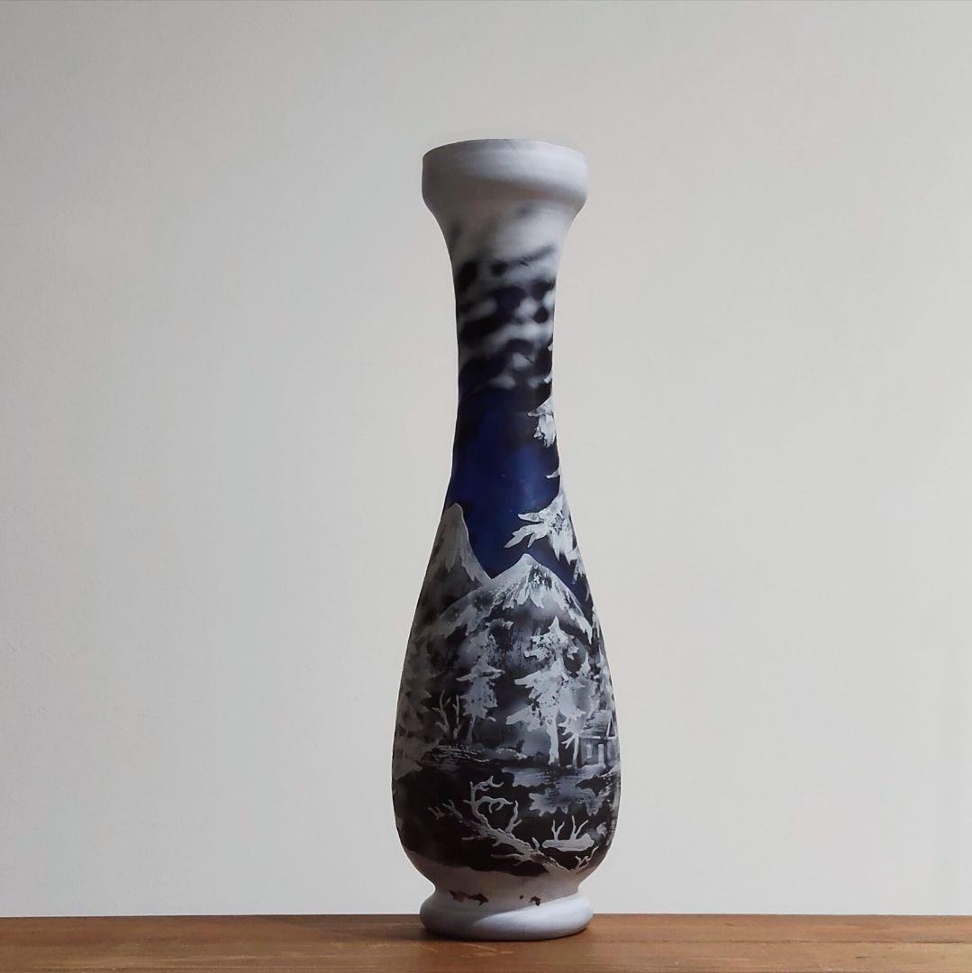 エミール・ガレ風 冬景色 アール・ヌーヴォー調 花瓶 フラワーベース 約50cm