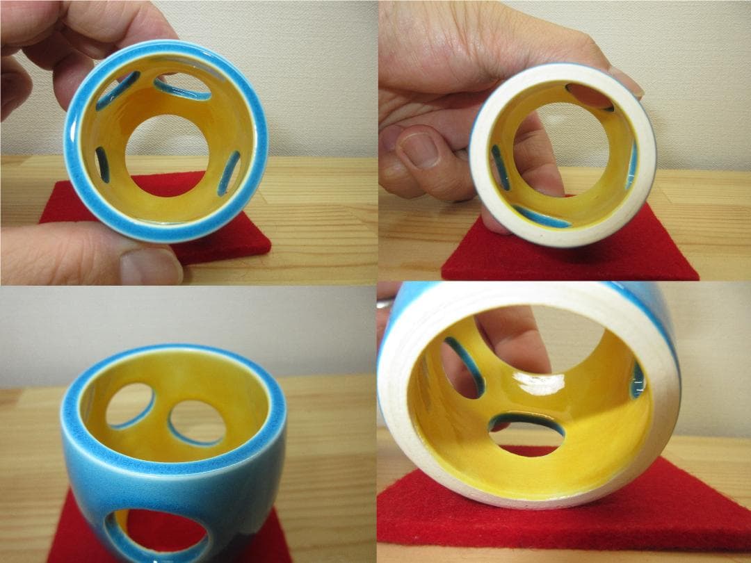 送料込【逢絢亭】茶道具 蓋置 京焼 浅黄交趾 水玉透し 永楽即全  共箱入り