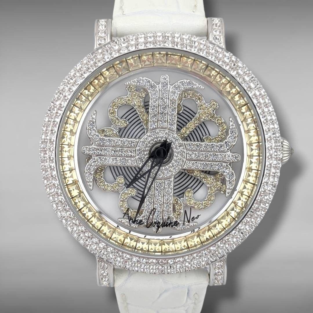 【新品電池・稼働・極美品】アンコキーヌネオ スワロフスキー イエロー ぐるぐる