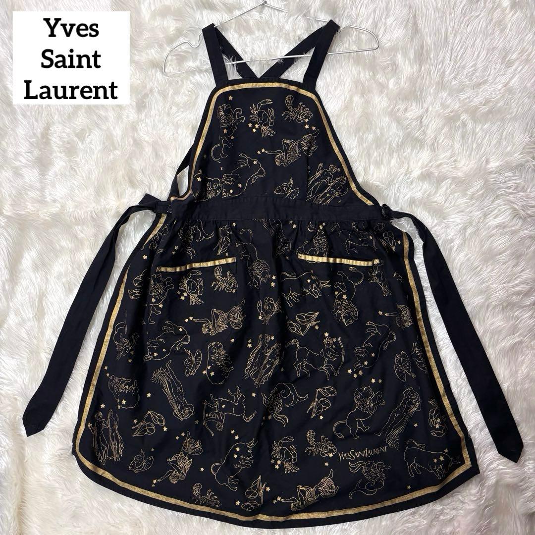 イヴサンローラン エプロン キャミワンピース 星座柄 総柄 ブラック 黒