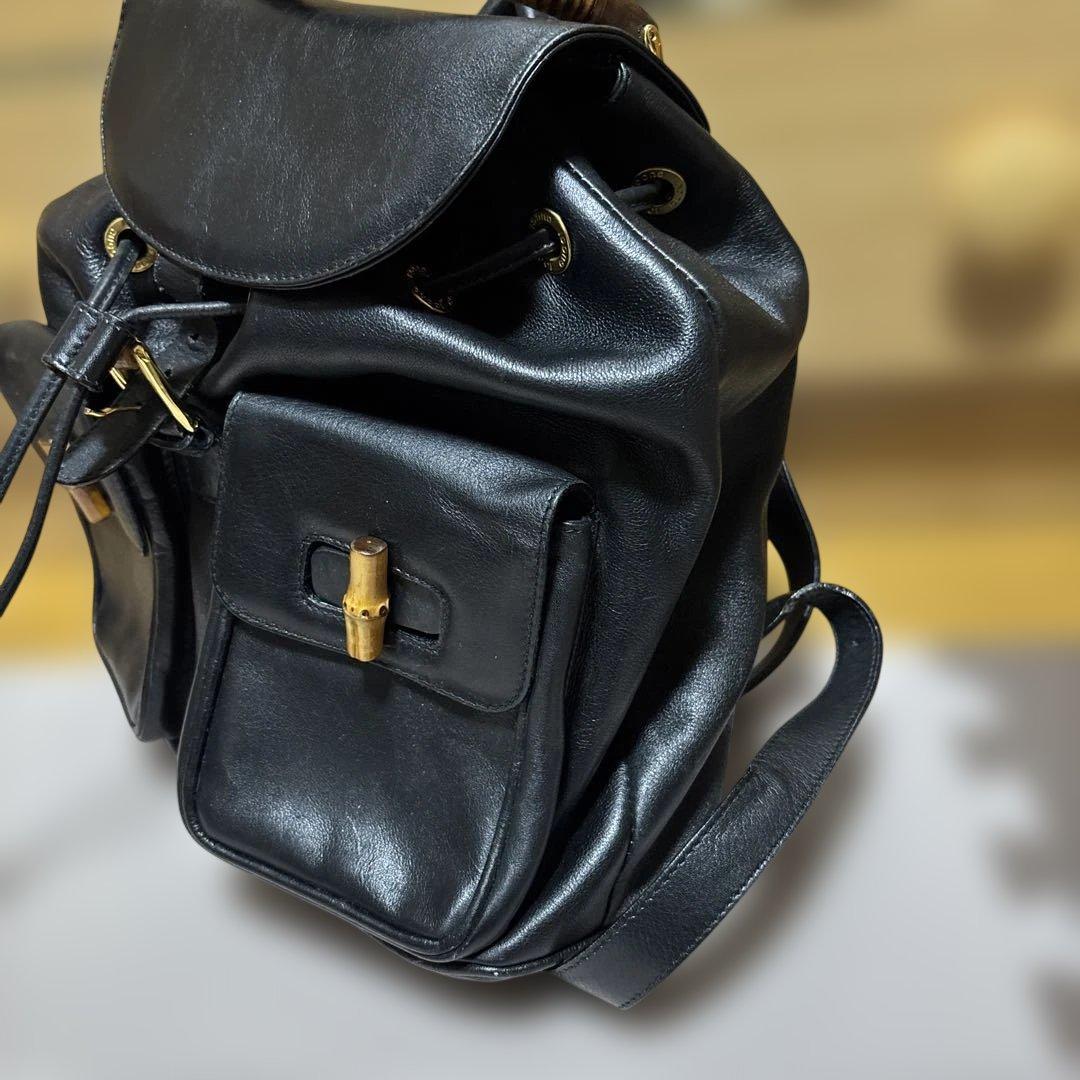美品　GUCCI バンブー リュック バックパック　黒　レザー