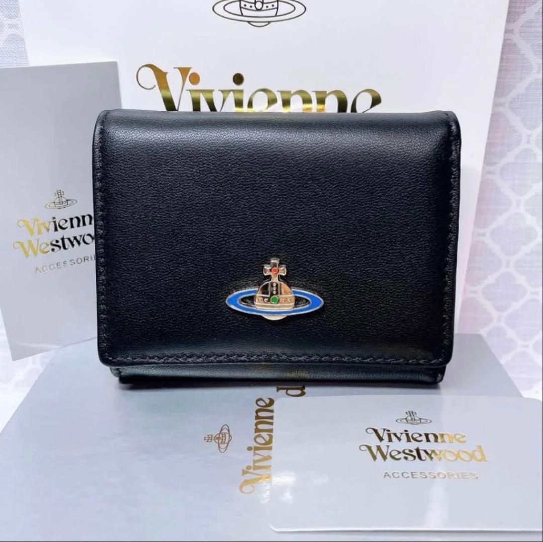 【ショッパー付】新品 ヴィヴィアン・ウエストウッド 三折財布 ブラック