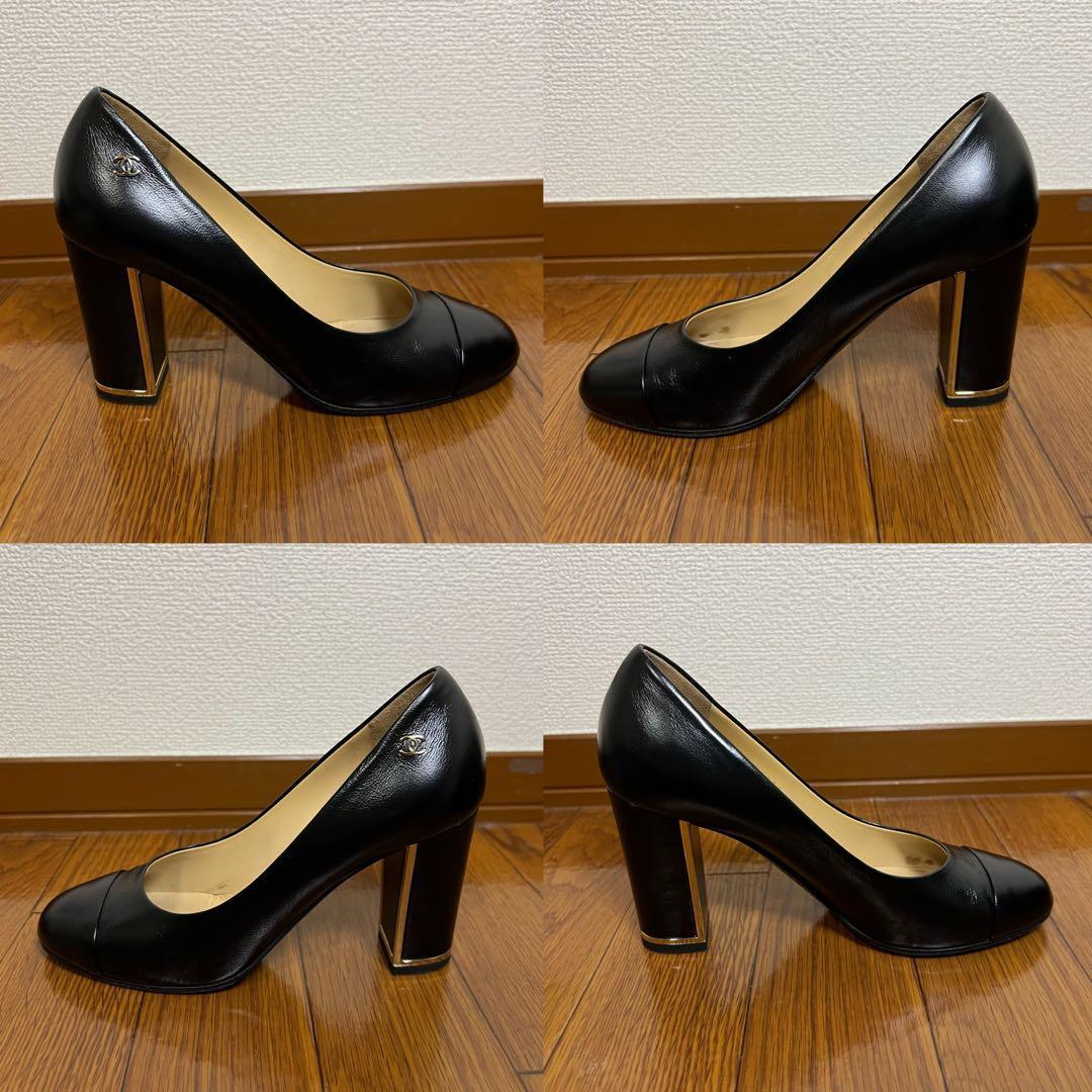 【CHANEL シャネル パンプス レザー ココマーク 23cm　黒】
