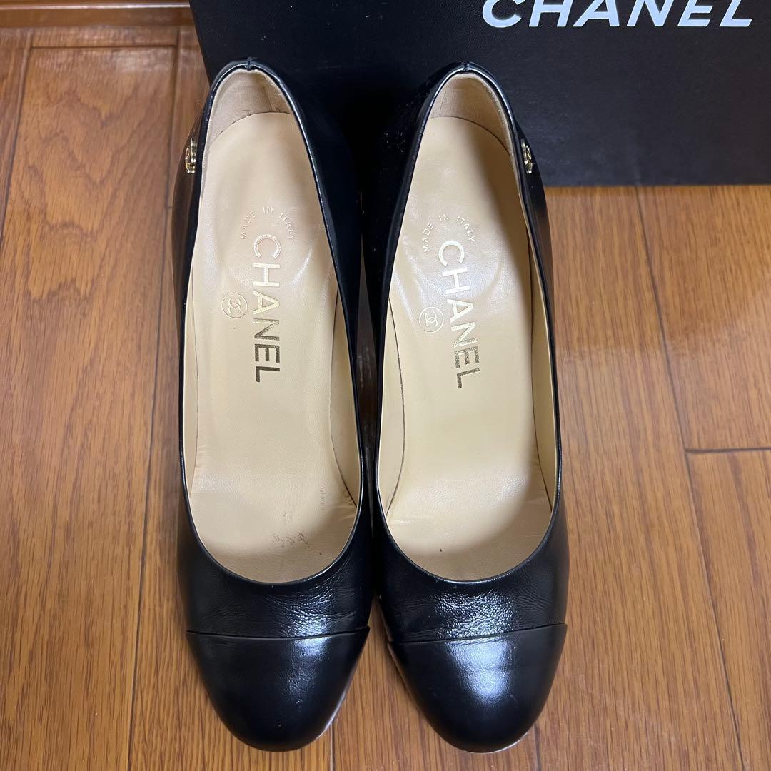 【CHANEL シャネル パンプス レザー ココマーク 23cm　黒】
