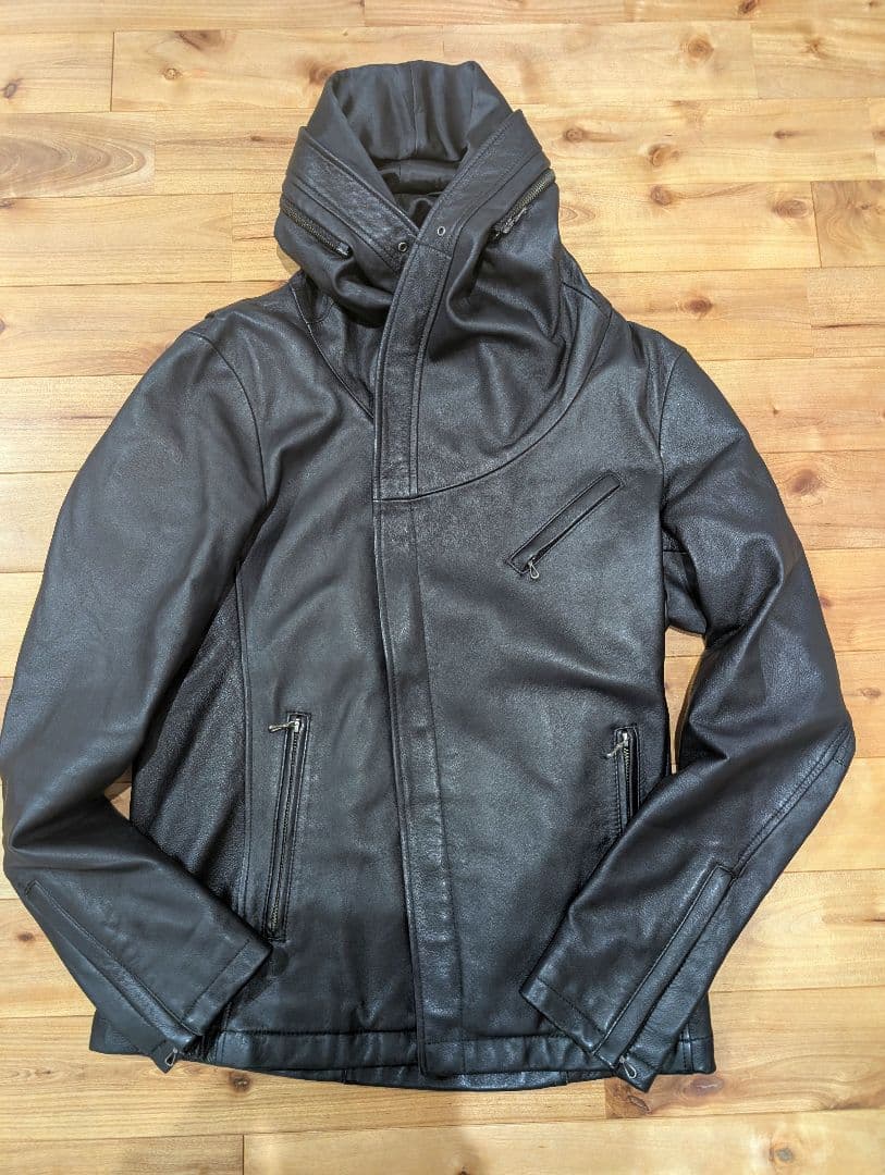 訳有　KATHARINE HAMNETT フーデッドレザージャケット ブラック