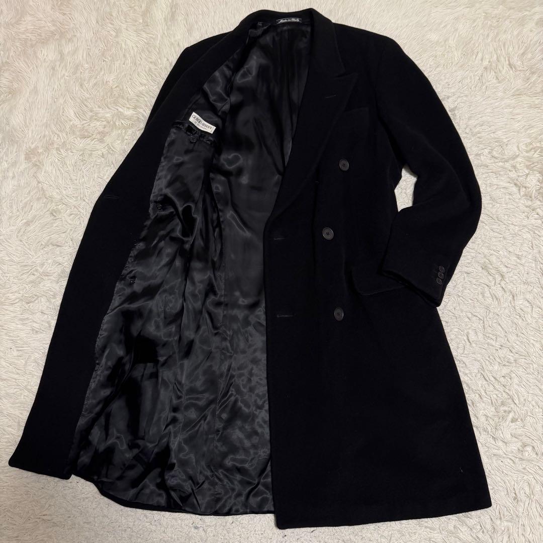 最高級極美品　Lサイズ相当 ジョルジオアルマーニ　ダブルチェスターコート　黒