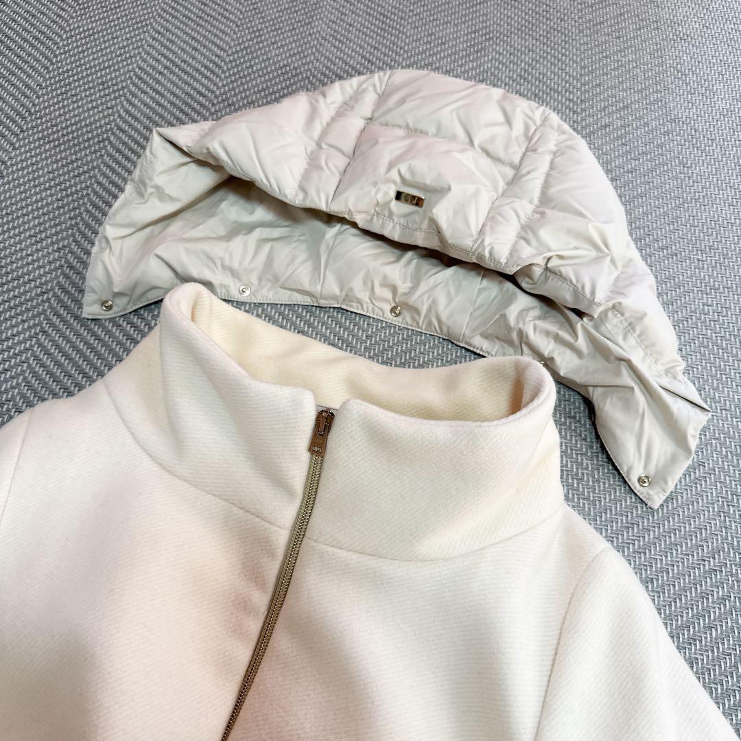 美品 HERNO 異素材コンビネーションフーデッドダウンコート ホワイト ML