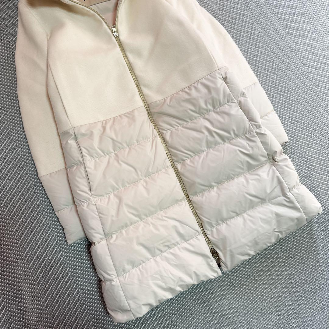 美品 HERNO 異素材コンビネーションフーデッドダウンコート ホワイト ML