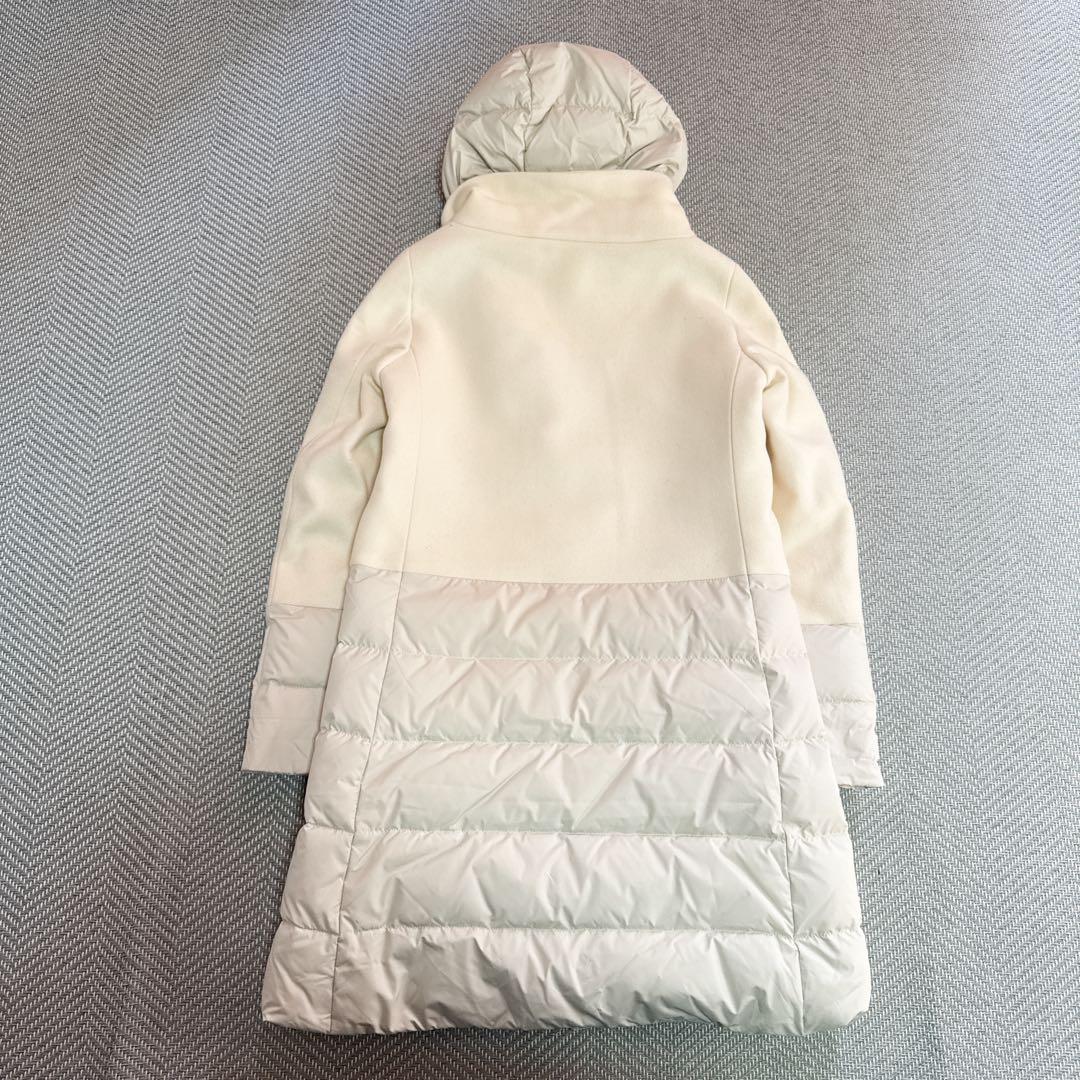 美品 HERNO 異素材コンビネーションフーデッドダウンコート ホワイト ML
