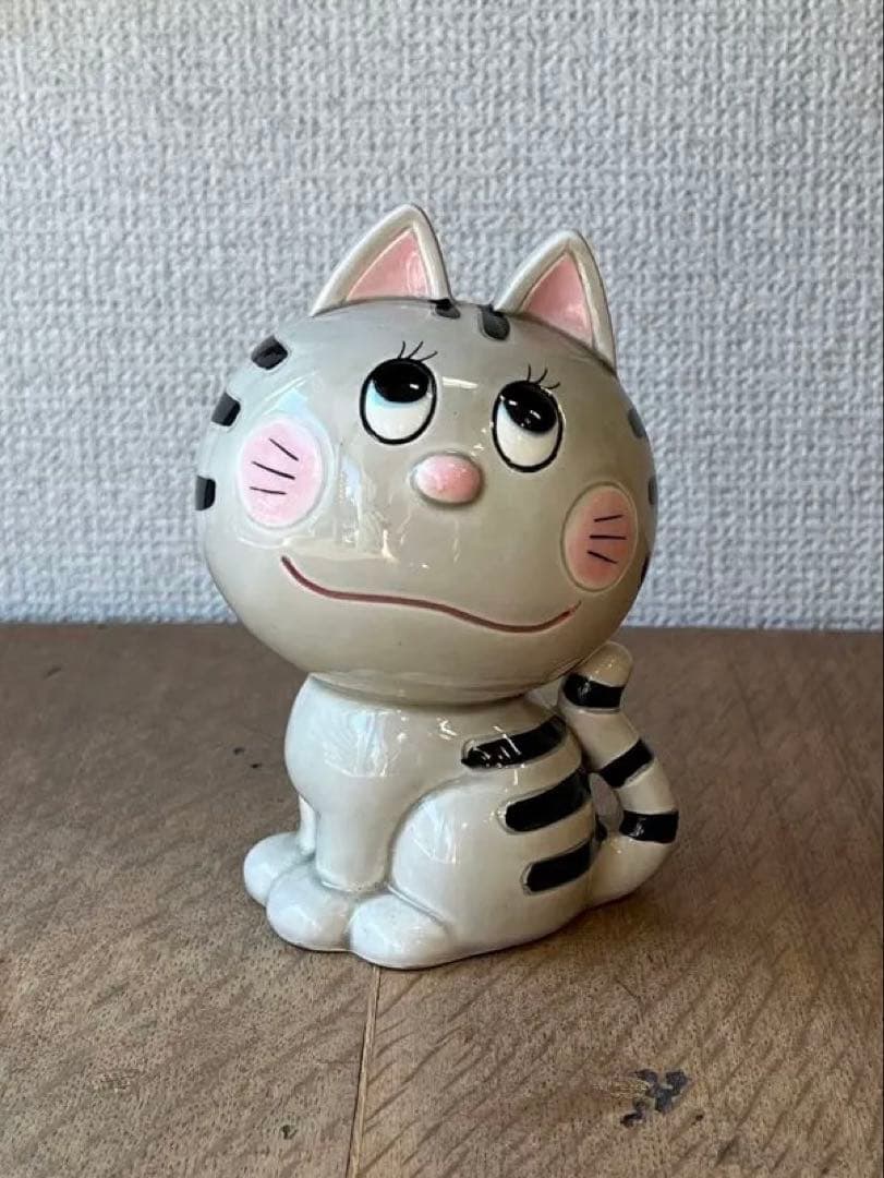 内藤ルネ　猫の貯金箱　RUNE 置物　希少カラー　レトロ雑貨　古雑貨
