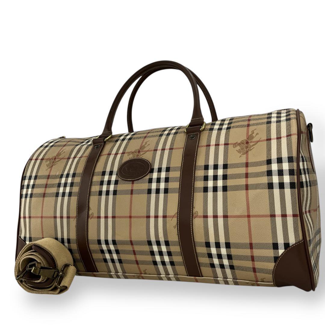 オールド　バーバリー　2way ボストンバッグ　ノバチェック　シャドーホースロゴ