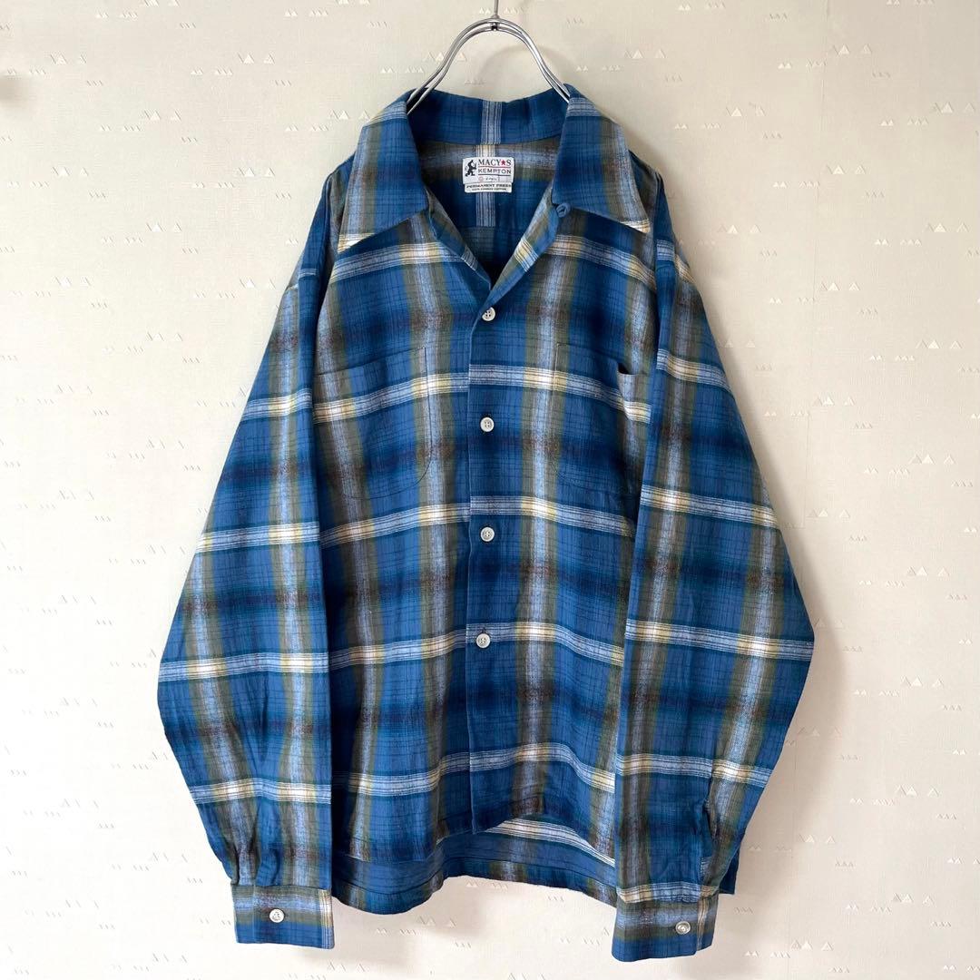 USA製 古着 60's メイシーズ オンブレ チェック オープンカラーシャツ