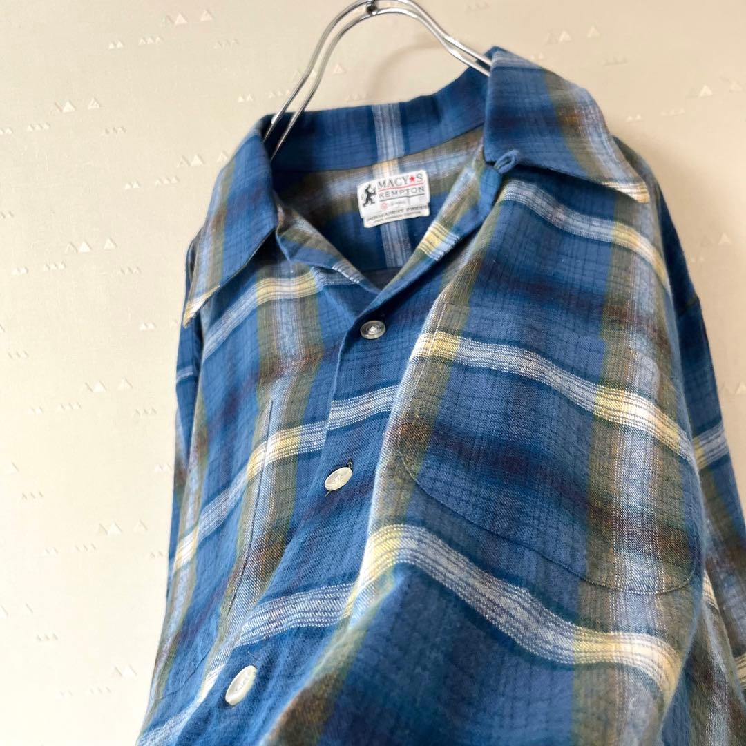 USA製 古着 60's メイシーズ オンブレ チェック オープンカラーシャツ