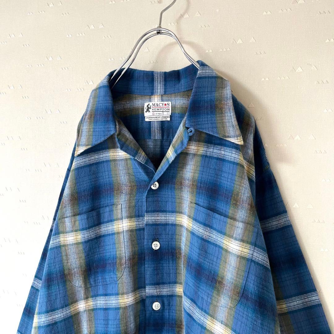 USA製 古着 60's メイシーズ オンブレ チェック オープンカラーシャツ