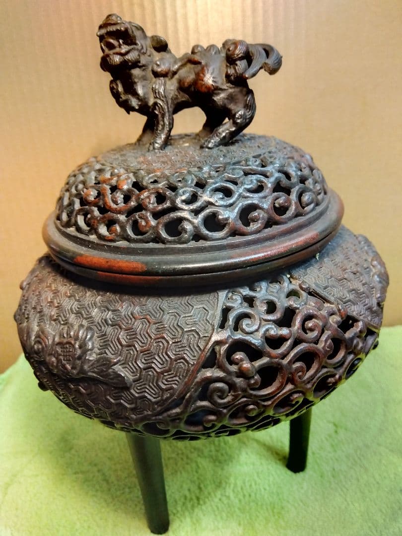 金属工芸　唐獅子　香炉