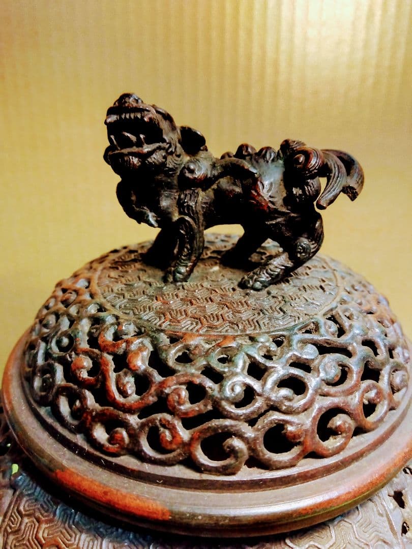 金属工芸　唐獅子　香炉