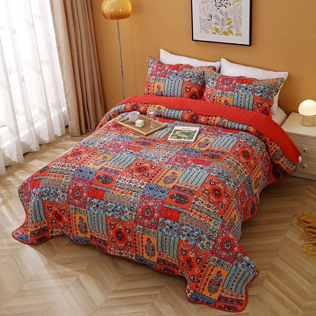 キルトベッドカバー3点セット綿マルチカバー キルティング 821