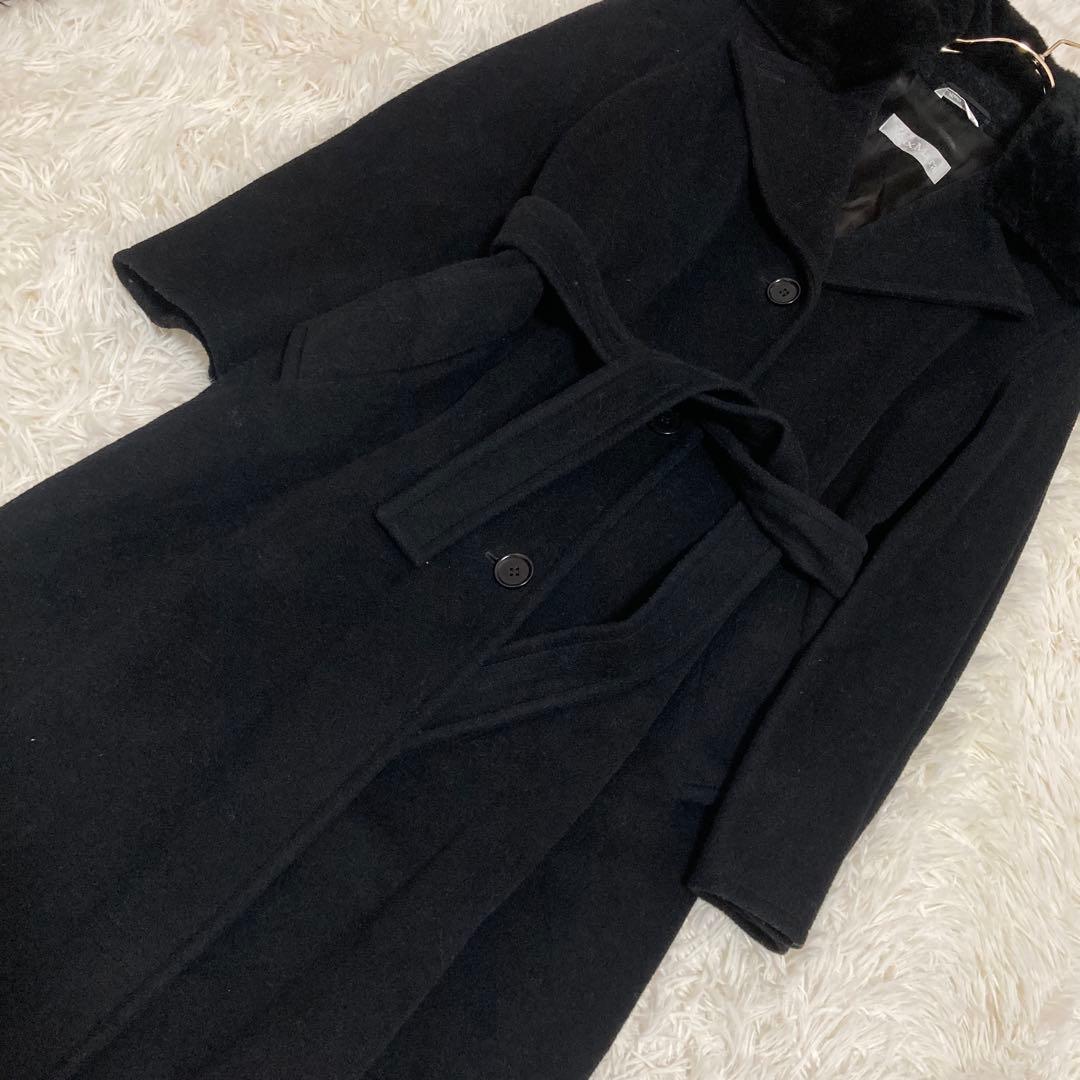 MaxMara ロングコート ブラック 40 ベルト キレイめ オフィス 上品