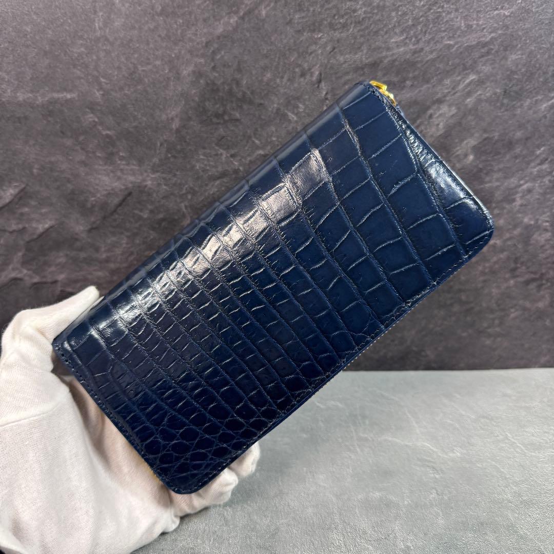 クロコダイル 長財布 ネイビー 紺色 希少 ワニ革 メンズ レディース